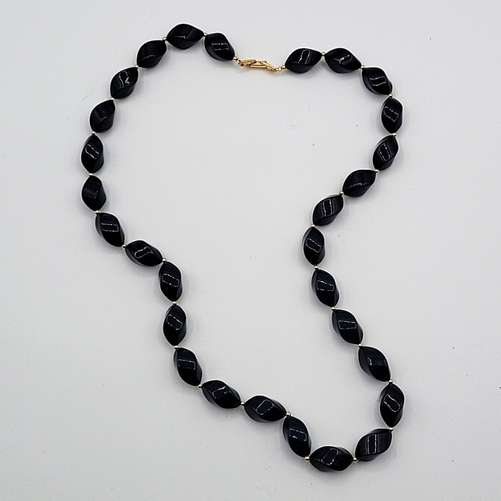 NAPIER Vintage Black Beaded Necklace with Gold Small Beads